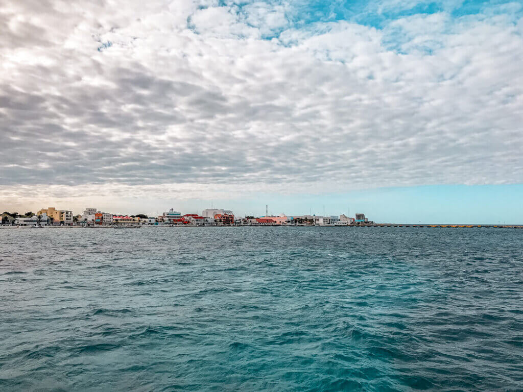 view of downtown Cozumel from the ferry