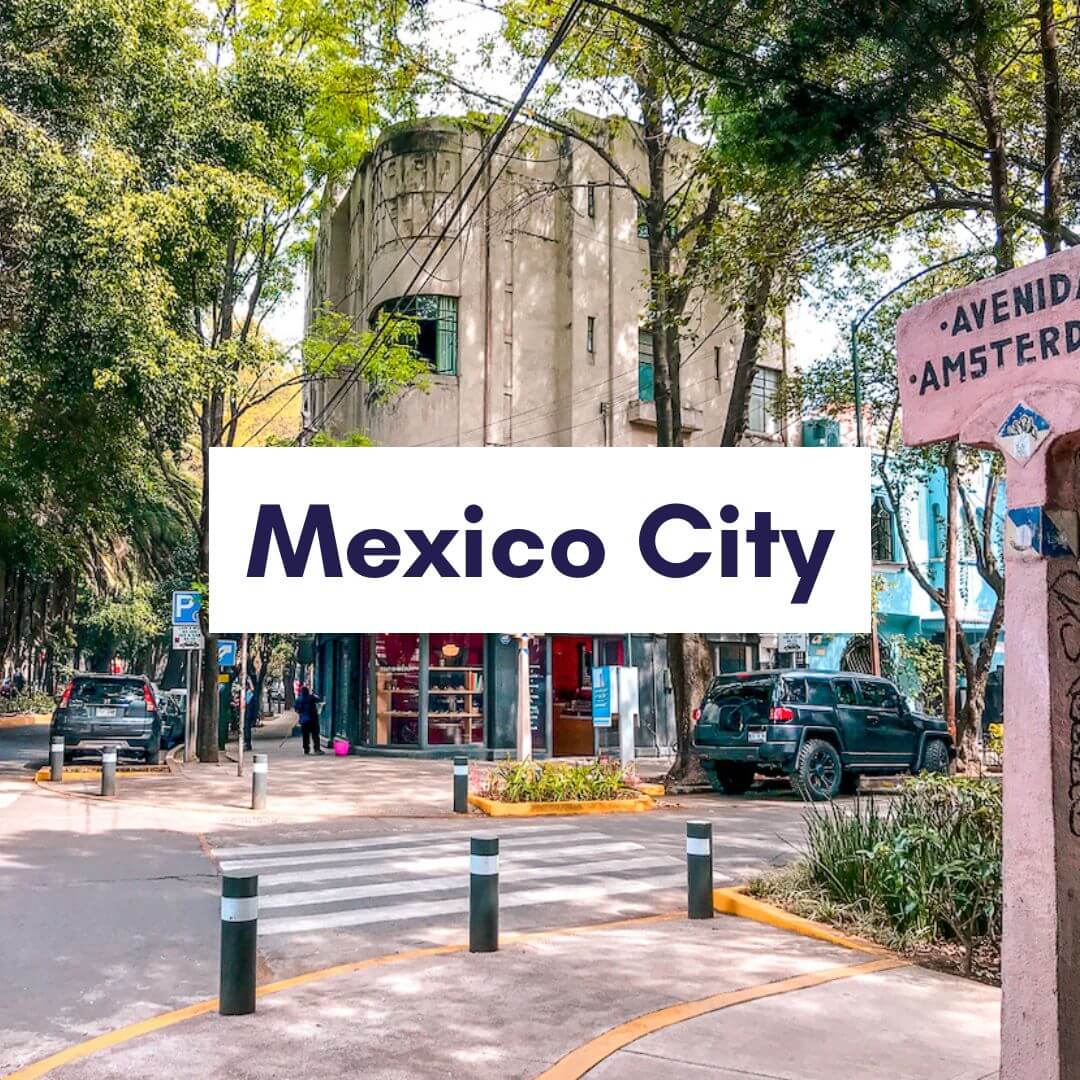 clickable image reading "Mexico City" with a Mexico City street in the background