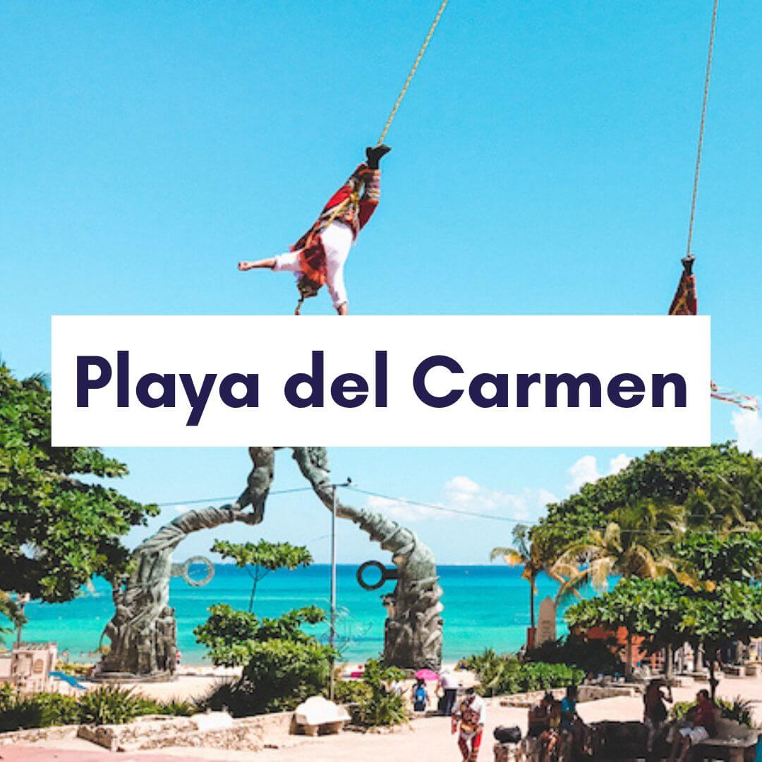 clickable image of Parque Fundadores in Playa del Carmen with text overlay reading "playa del carmen"